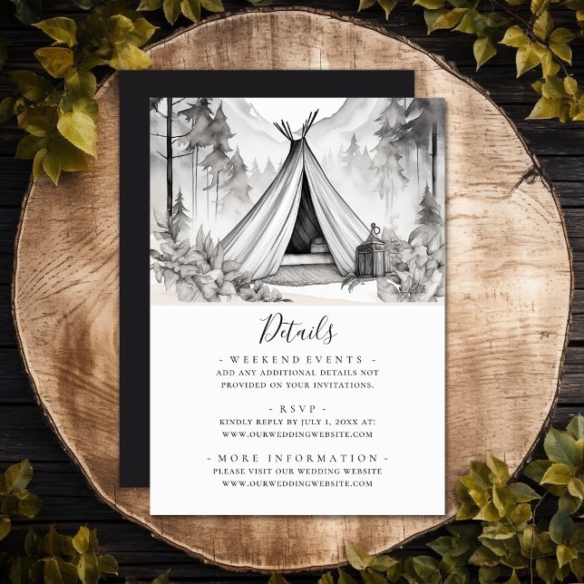 Carte D'accompagnement Rustic Glamping Camping Forêt Détails Mariage (Rustic Glamping Camping Forest Wedding Details Enclosure Card)