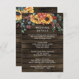 Carte D'accompagnement Rustic Grange Wood Country Sunflowers Mariage