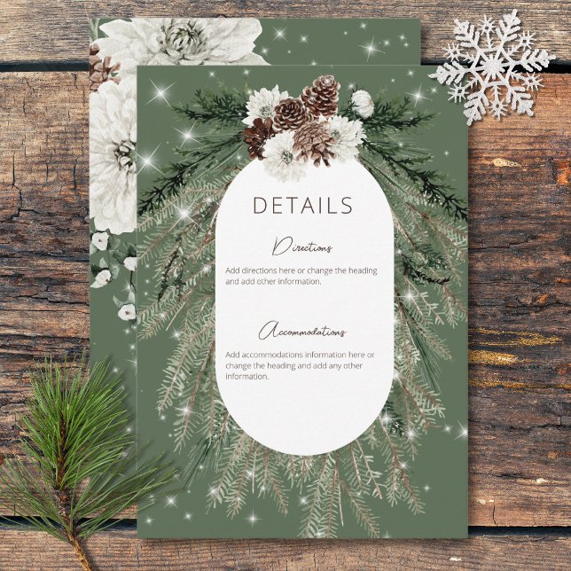 Carte D'accompagnement Rustic Green Pine Winter Sparkings Détails (Rustic Green Pine Winter Sparkle Details Enclosure Card)