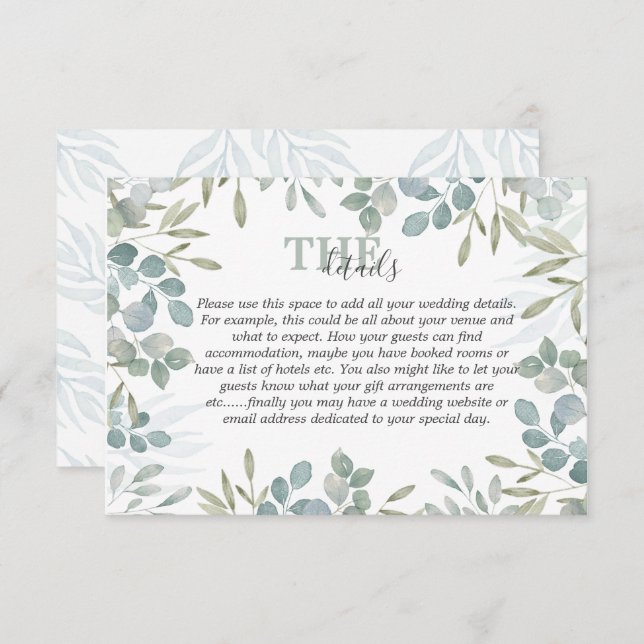 Carte D'accompagnement Rustic Greenery Détails du Mariage (Devant / Derrière)