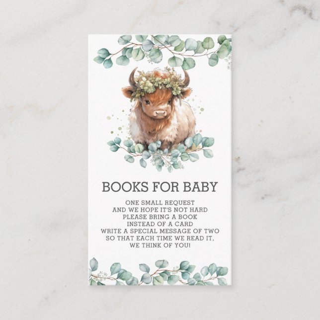 Carte D'accompagnement Rustic Greenery Livres de vache Highland pour bébé (Devant)