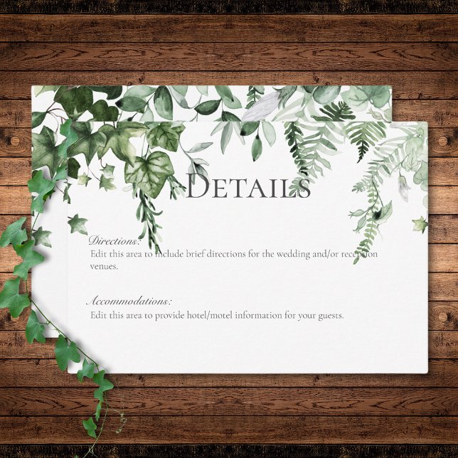 Carte D'accompagnement Rustic Ivy & Sage Greenery Détails du Mariage (Rustic Ivy & Sage Greenery Wedding Details Enclosure Card)