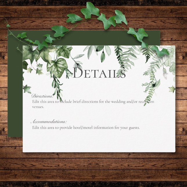 Carte D'accompagnement Rustic Ivy & Sage Greenery Green Détails du Mariag (Rustic Ivy & Sage Greenery Green Wedding Details Enclosure Card)