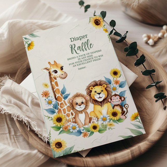 Carte D'accompagnement Rustic Jungle Safari Animaux Raffle Diapper (Créateur téléchargé)