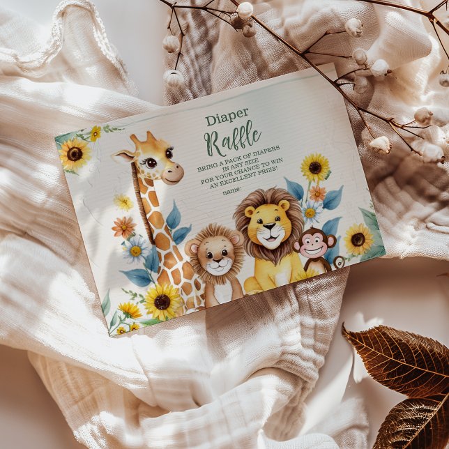 Carte D'accompagnement Rustic Jungle Safari Animaux Raffle Diapper (Créateur téléchargé)