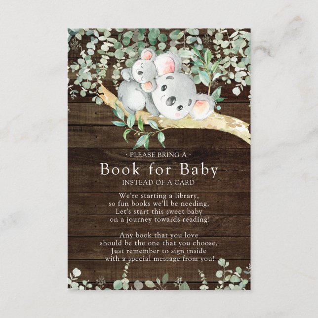 Carte D'accompagnement Rustic Koala Bear Baby shower Book for Baby Card (Devant)