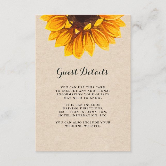 Carte D'accompagnement Rustic Kraft Look avec fleurs Détails de l'invité (Devant)