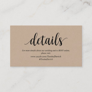 Carte D'accompagnement Rustic Kraft, noir, détails Mariages, RSVP en lign