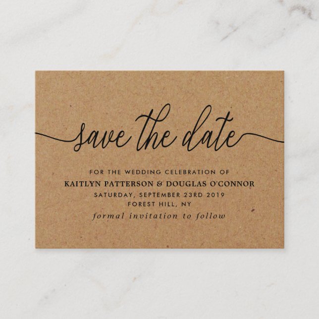 Carte D'accompagnement Rustic Kraft Script Simple Enregistrer La Date (Devant)