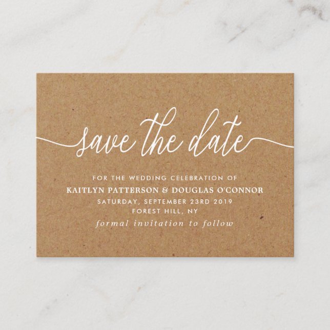 Carte D'accompagnement Rustic Kraft Script Simple Enregistrer La Date (Devant)