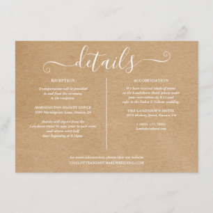 Carte D'accompagnement Rustic Kraft Signature Détails sur le Mariage Info