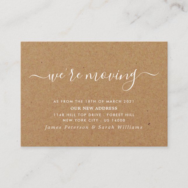 Carte D'accompagnement Rustic Kraft Simple Script Changement d'adresse (Devant)