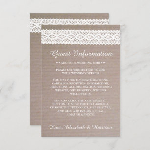 Carte D'accompagnement Rustic Kraft & Vintage White Lace Mariage détails