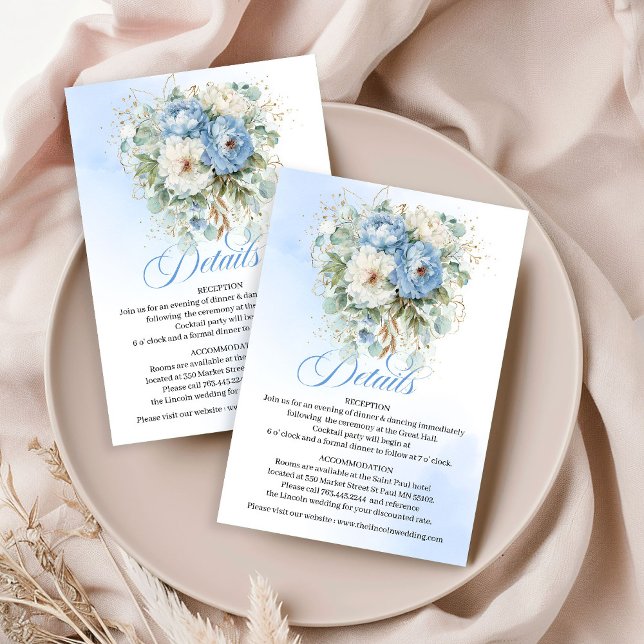 Carte D'accompagnement Rustic Light Blue Floral Greenery Wedding Details  (Rustic Light Blue Floral Greenery Wedding Details Card)