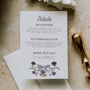 Carte D'accompagnement Rustic Lilac Bows and Blossoms Détails du Mariage