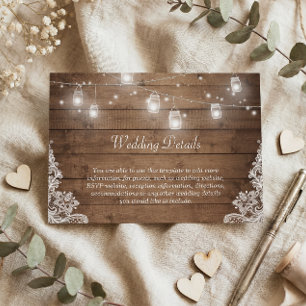 Carte D'accompagnement Rustic Mason Jar Lights Lace Mariage Détails Info