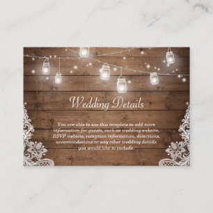 Carte D'accompagnement Rustic Mason Jar Lights Lace Mariage Info Détails