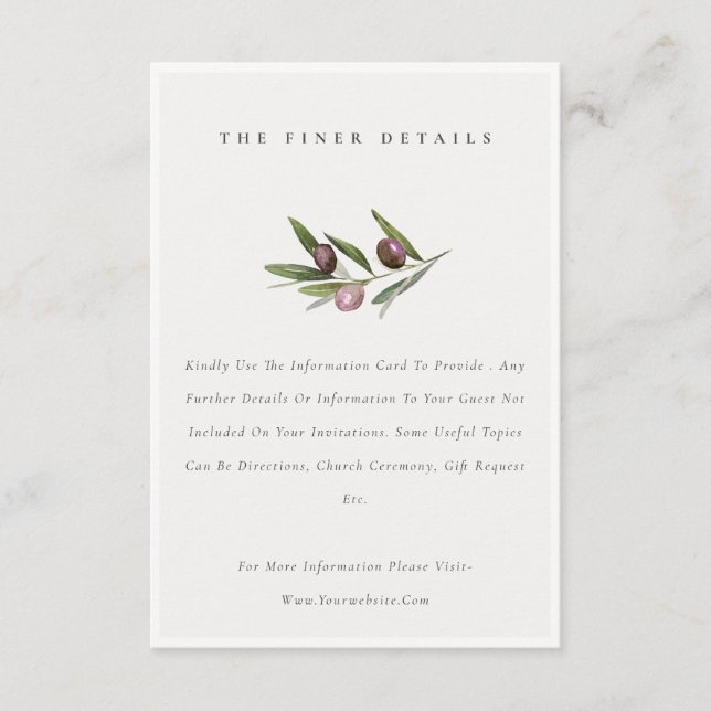 Carte D'accompagnement Rustic Minimal Olive Branch Foliage Mariage Détail (Devant)