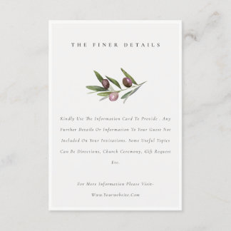 Carte D'accompagnement Rustic Minimal Olive Branch Foliage Mariage Détail