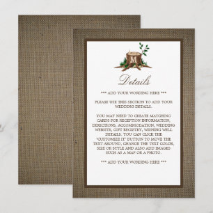 Carte D'accompagnement Rustic Monogram Tree & Burlap Mariage Détails