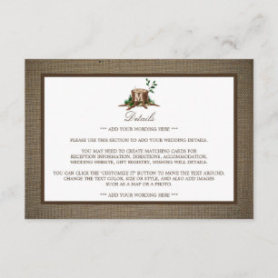 Carte D'accompagnement Rustic Monogram Tree & Burlap Mariage Détails