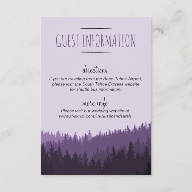 Carte D'accompagnement Rustic Mountain Guest Info Card en violet (Devant)