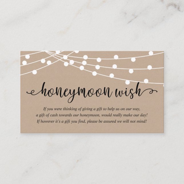 Carte D'accompagnement Rustic Party String Lights, Wedding Honeymoon Wish (Devant)