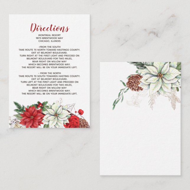Carte D'accompagnement Rustic Poinsettia Winter Foliing Pine cône Détails (Devant / Derrière)