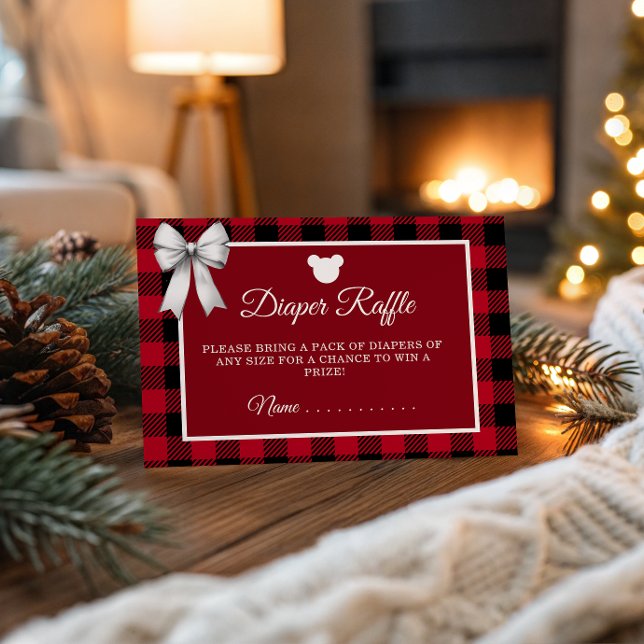 Carte D'accompagnement Rustic Red Plaid Merry Little Baby Shower Diaper R (Créateur téléchargé)