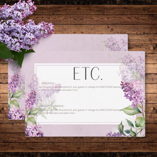 Carte D'accompagnement Rustic Romantic Purple & Sage Lilacs Détails (Rustic Romantic Purple & Sage Lilacs Details Enclosure Card)