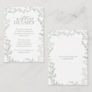 Carte D'accompagnement Rustic Sage Green Leafy Détails du Mariage Boîtier