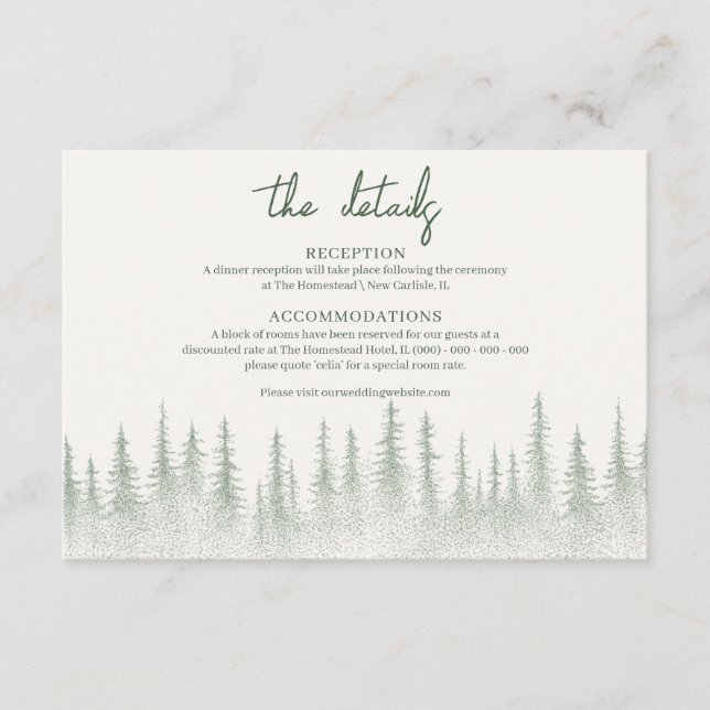 Carte D'accompagnement Rustic Sage Green Mountain Détails du mariage (Devant)