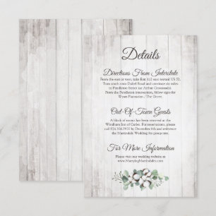 Carte D'accompagnement Rustic Southern Cotton Mariage Détail / Directions