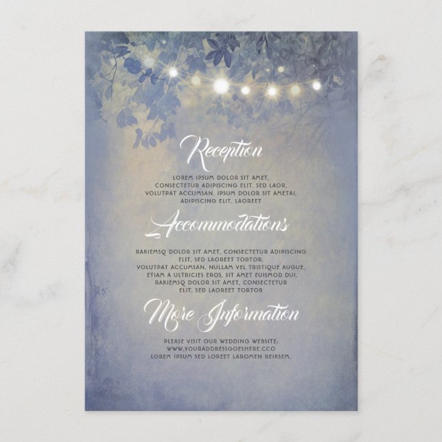Carte D'accompagnement Rustic String Lights Dusty Blue Détails du Mariage (Devant)