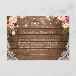 Carte D'accompagnement Rustic String Lights Floral Lace Détails du Mariag