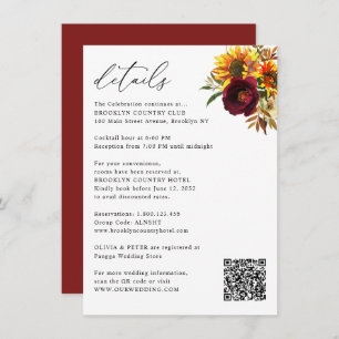 Carte D'accompagnement Rustic Sunflower Automne Bourgogne Détails Mariage