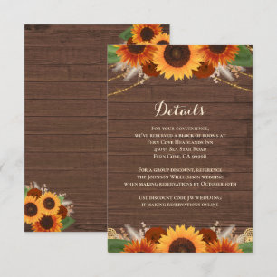 Carte D'accompagnement Rustic Sunflower Terracotta Rose Détails Mariage