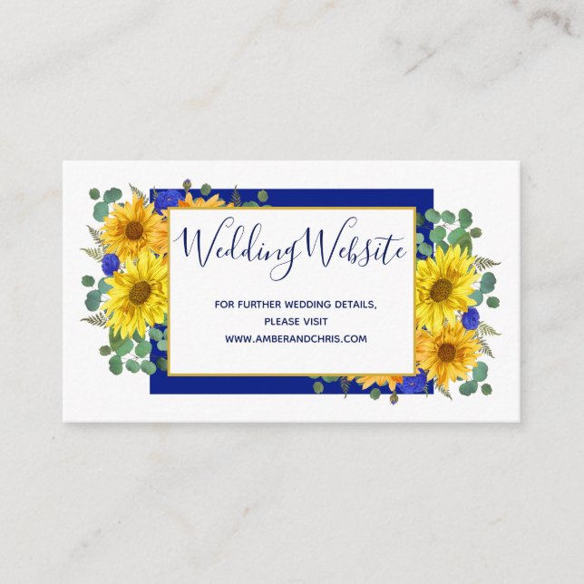 Carte D'accompagnement Rustic Tournesol Royal Blue Rose site Mariage (Devant)