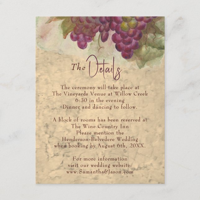 Carte D'accompagnement Rustic Vineyard Wedding Details Enclosure Card (Devant)