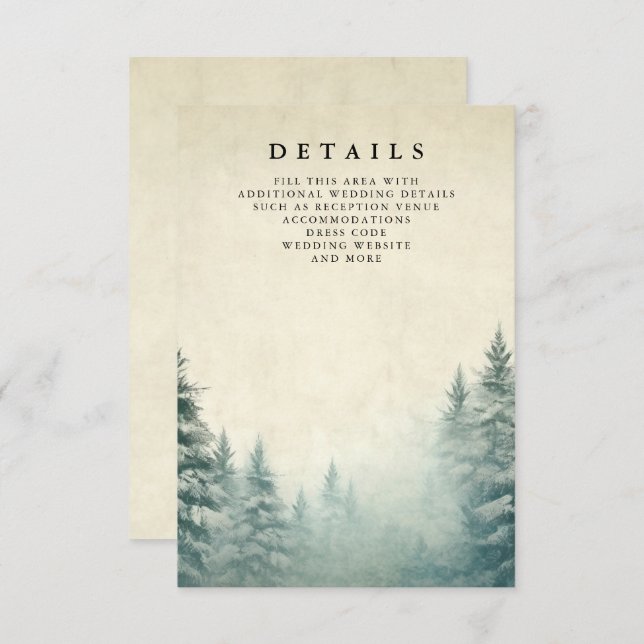 Carte D'accompagnement Rustic Watercolor Pine Forest Mariage d'hiver (Devant / Derrière)