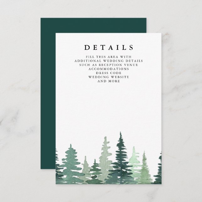 Carte D'accompagnement Rustic Watercolor Pine Forest Mariage d'hiver (Devant / Derrière)