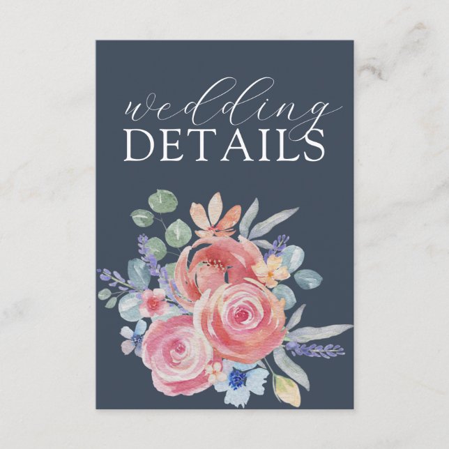Carte D'accompagnement Rustic Watercolor Rose Floral Mariage Détail (Devant)