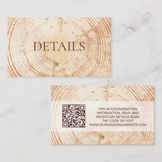 Carte D'accompagnement Rustic Wedding Woodland Details QR code Template (Devant / Derrière)