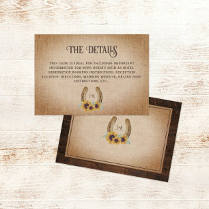 Carte D'accompagnement Rustic Western Horseshoe Sunflower Détails du Mari