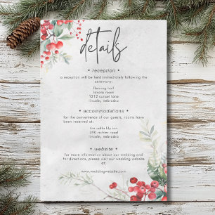 Carte D'accompagnement Rustic Winter Holly & Pine Détails Mariage Enclosu