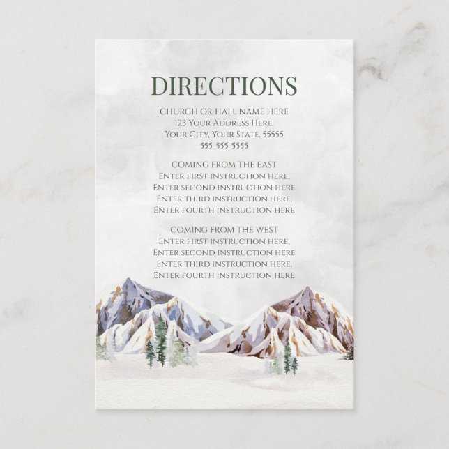 Carte D'accompagnement Rustic Winter Mountain Wedding Direction Insert (Devant)