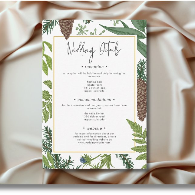 Carte D'accompagnement Rustic Winter Nature & Pine Frame Détails du Maria (Rustic Winter Nature & Pine Frame Wedding Details Enclosure Card)