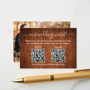 Carte D'accompagnement Rustic Wood 2 QR Détails du mariage photo RSVP