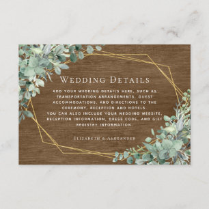 Carte D'accompagnement Rustic Wood Eucalyptus Gold Détails du Mariage