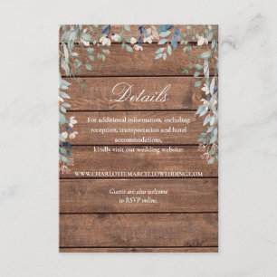 Carte D'accompagnement Rustic Wood Fleurs sauvages Floral Détails du Mari